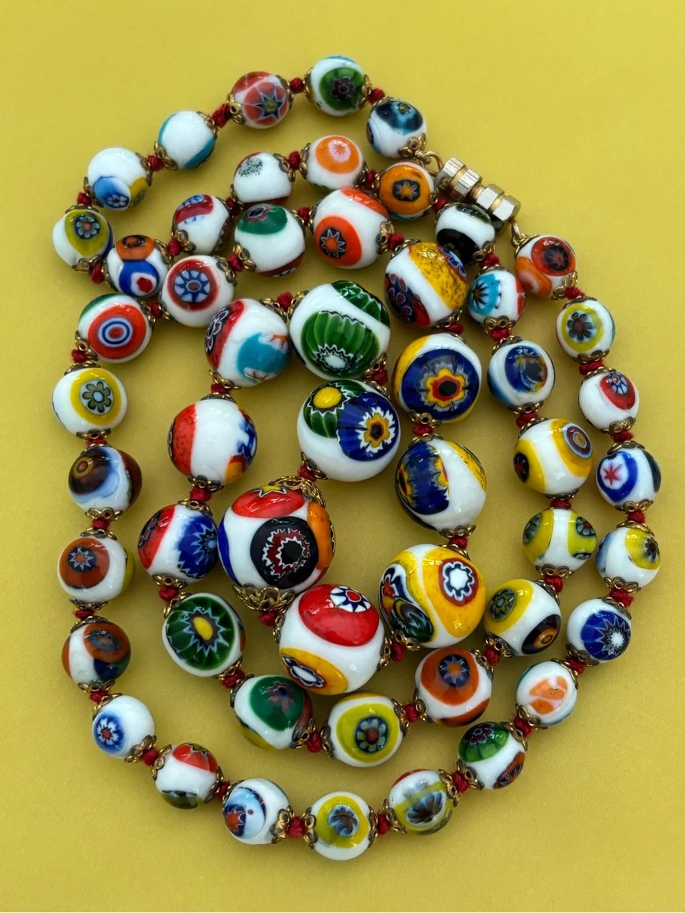 Vintage Multicolor Millefiori Glass Graduated Bead Necklace